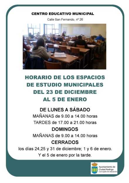 Nuevos horarios aulas municipales de estudio