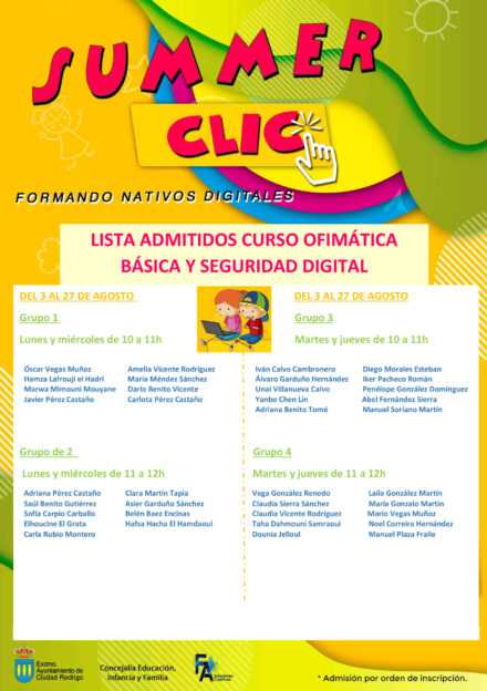 Listado de admitidos al Curso de Ofimática Básica y Seguridad Digital