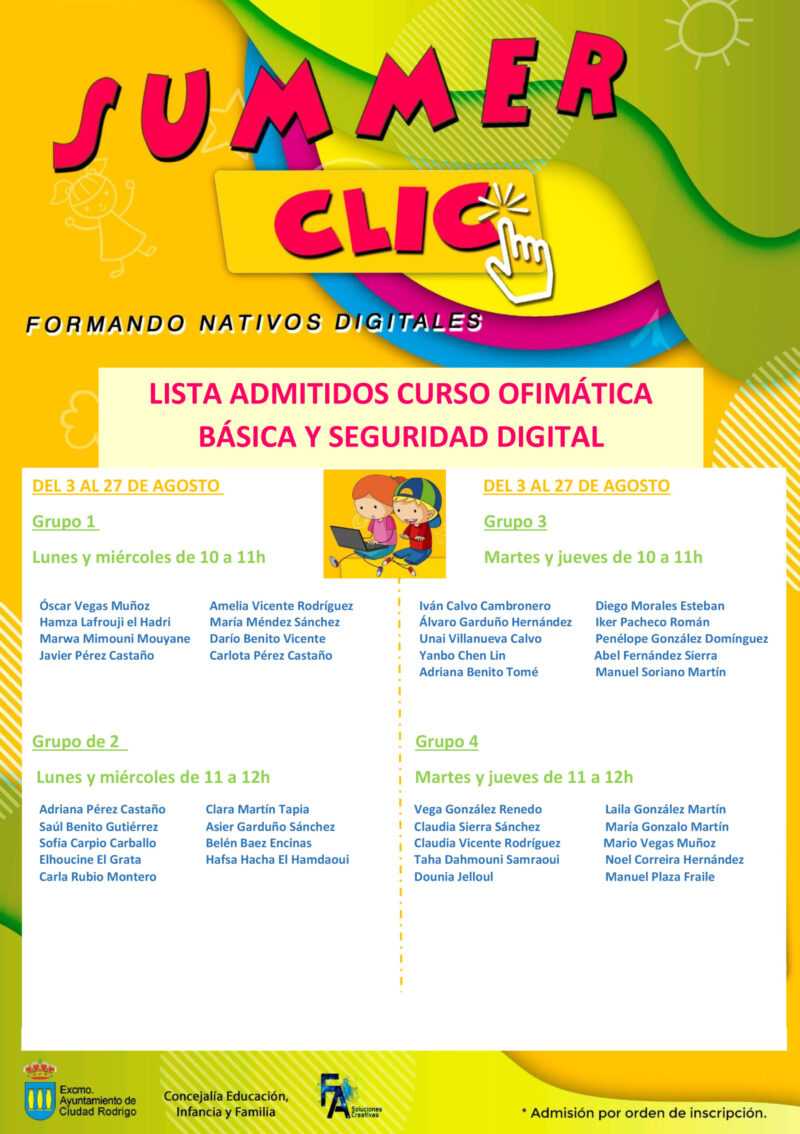 Listado de admitidos al Curso de Ofimática Básica y Seguridad Digital