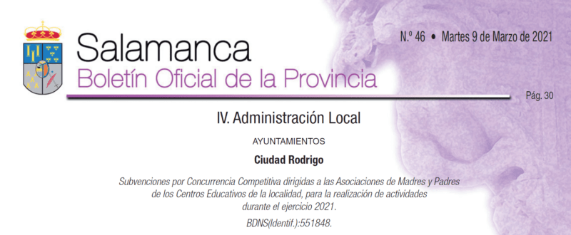 Convocatoria subvenciones para Ampas 2021