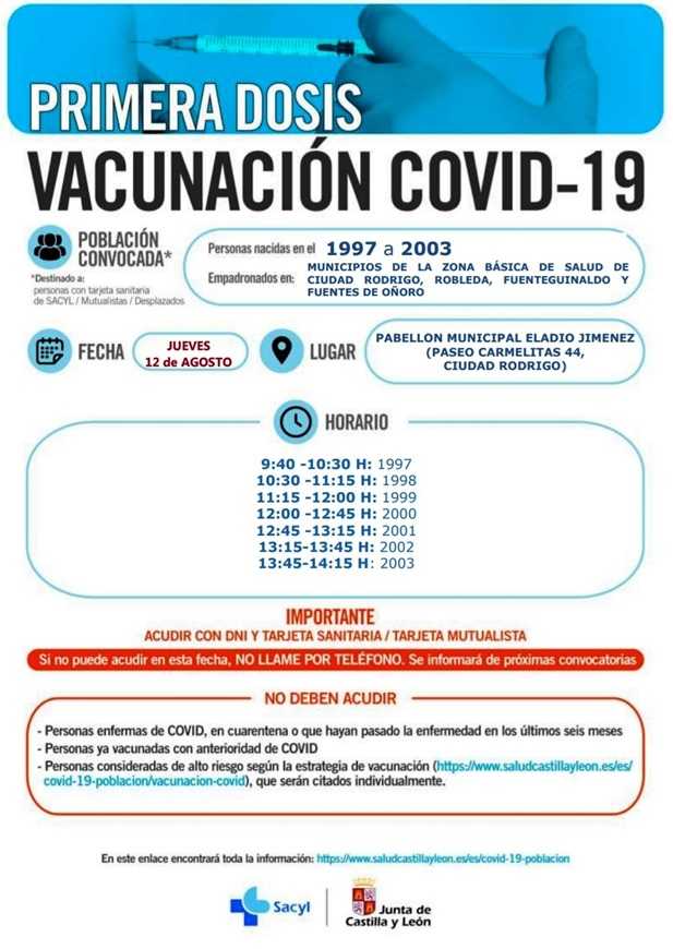 VACUNACIÓN COVID-19 (Primera Dosis) – Personas nacidas en el 1997 a 2003
