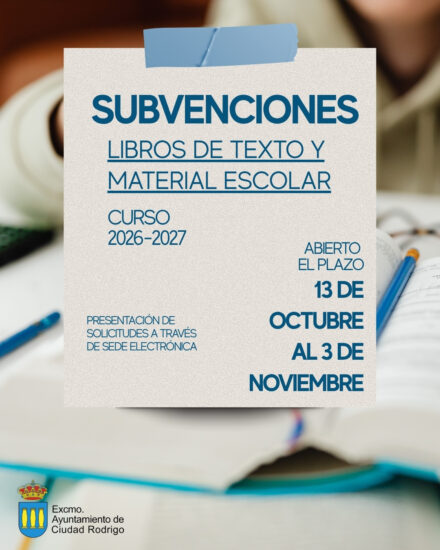 Ayudas para libros de texto y material escolar en Ciudad Rodrigo: curso 2026-2027